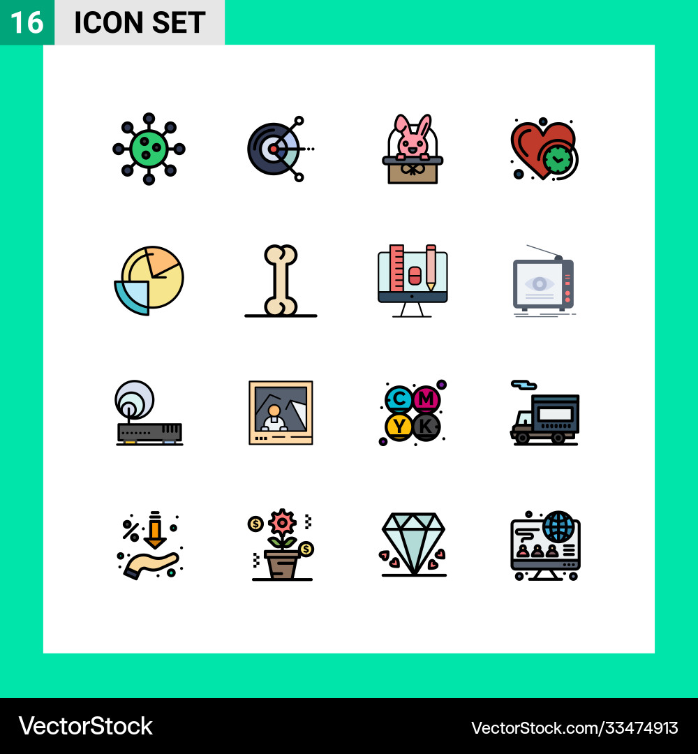 16 universal flat color filled lines set for web Vector Image