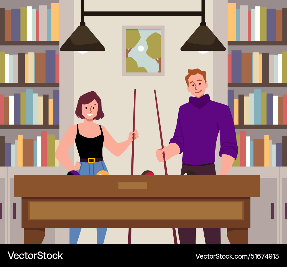 Casual billiards game in library setting vector image