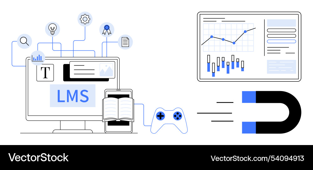 Computer screen with lms platform controller Computer screen with lms platform controller vector image