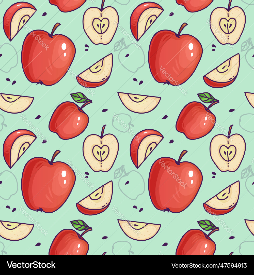 Decorative seamless pattern with red apples Vector Image