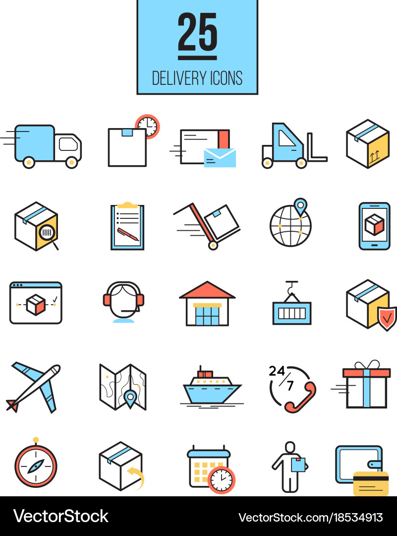 Delivery app modern linear icons set Vector Image