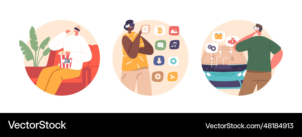 Isolated round icons of characters engage vector image