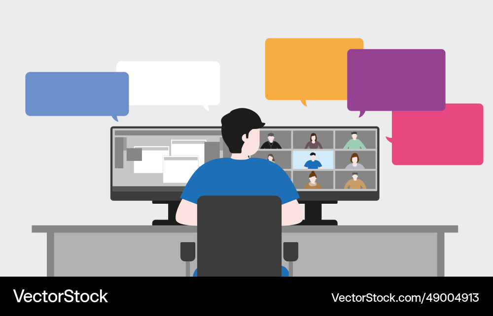 Man meeting by video conference using computer Man meeting by video conference using computer vector image