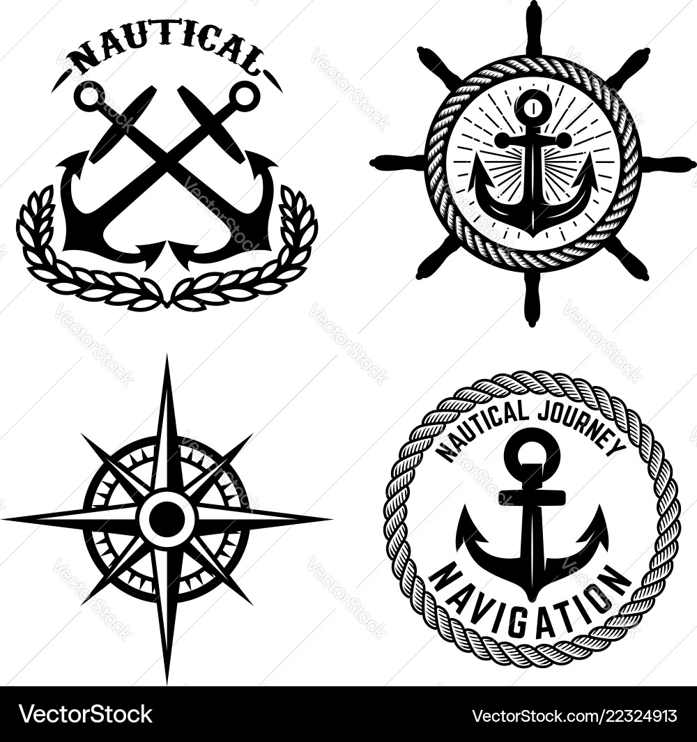 Nautical Emblems & Anchors vector image