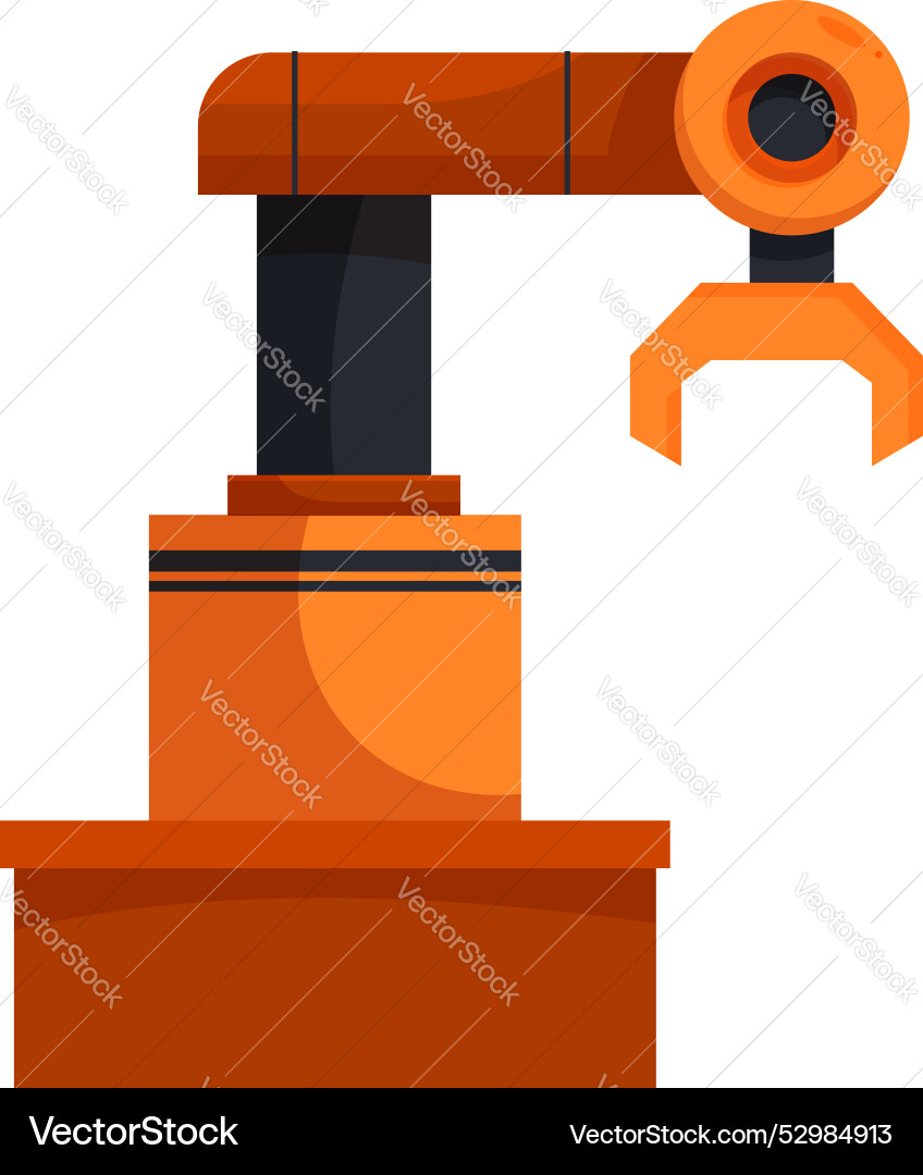 Orange robotic arm standing on platform operating Orange robotic arm standing on platform operating vector image