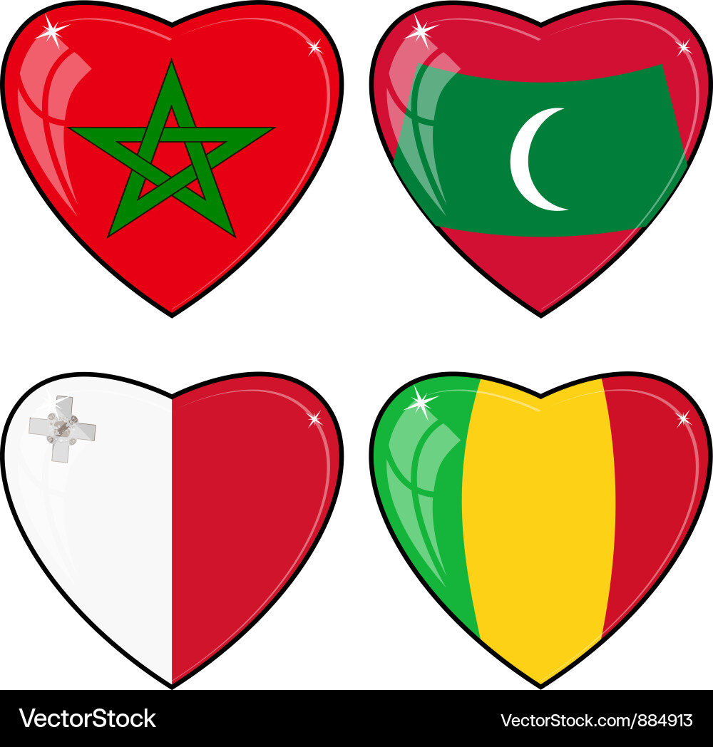 Set of images hearts with the flags mali Vector Image