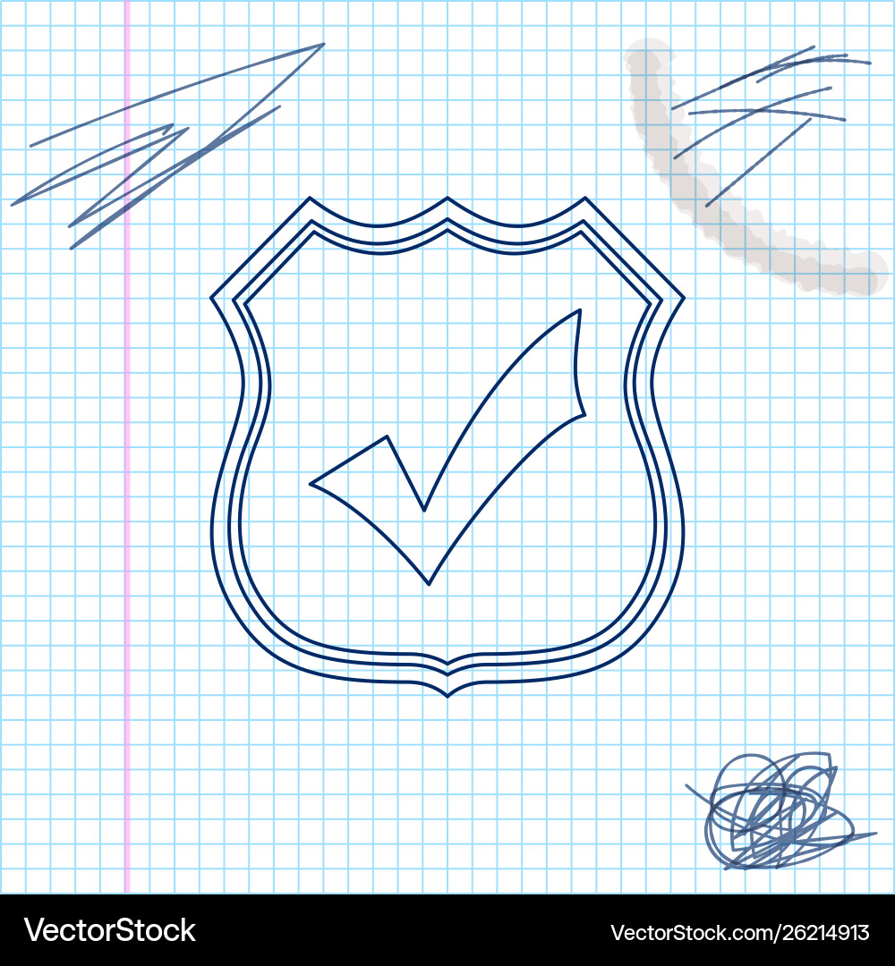 Shield with check mark line sketch icon isolated Vector Image