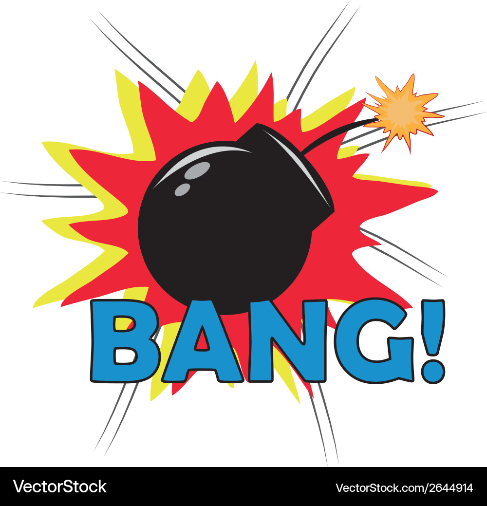 A bomb exploding with some text in white Vector Image