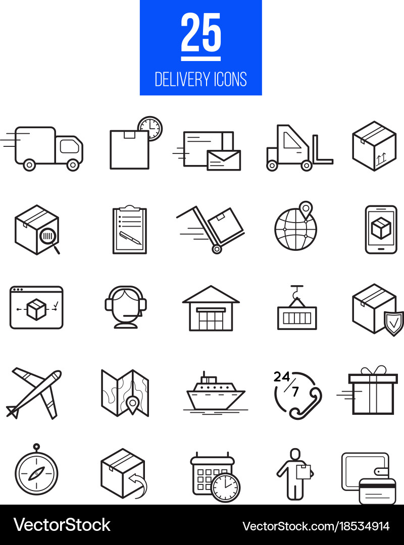 Delivery app modern linear icons set vector image