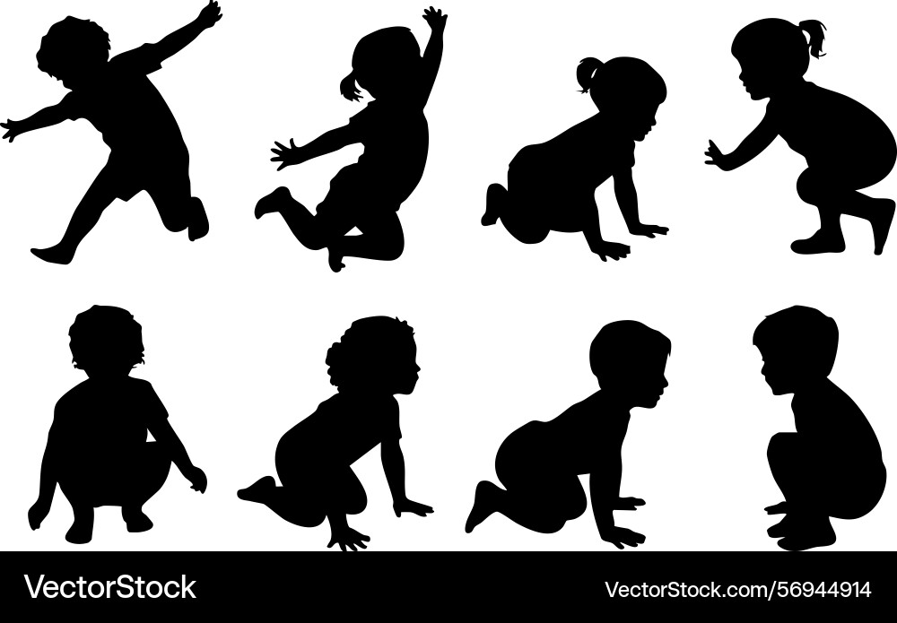 Diverse group of children playing and crawling Diverse group of children playing and crawling Vector Image