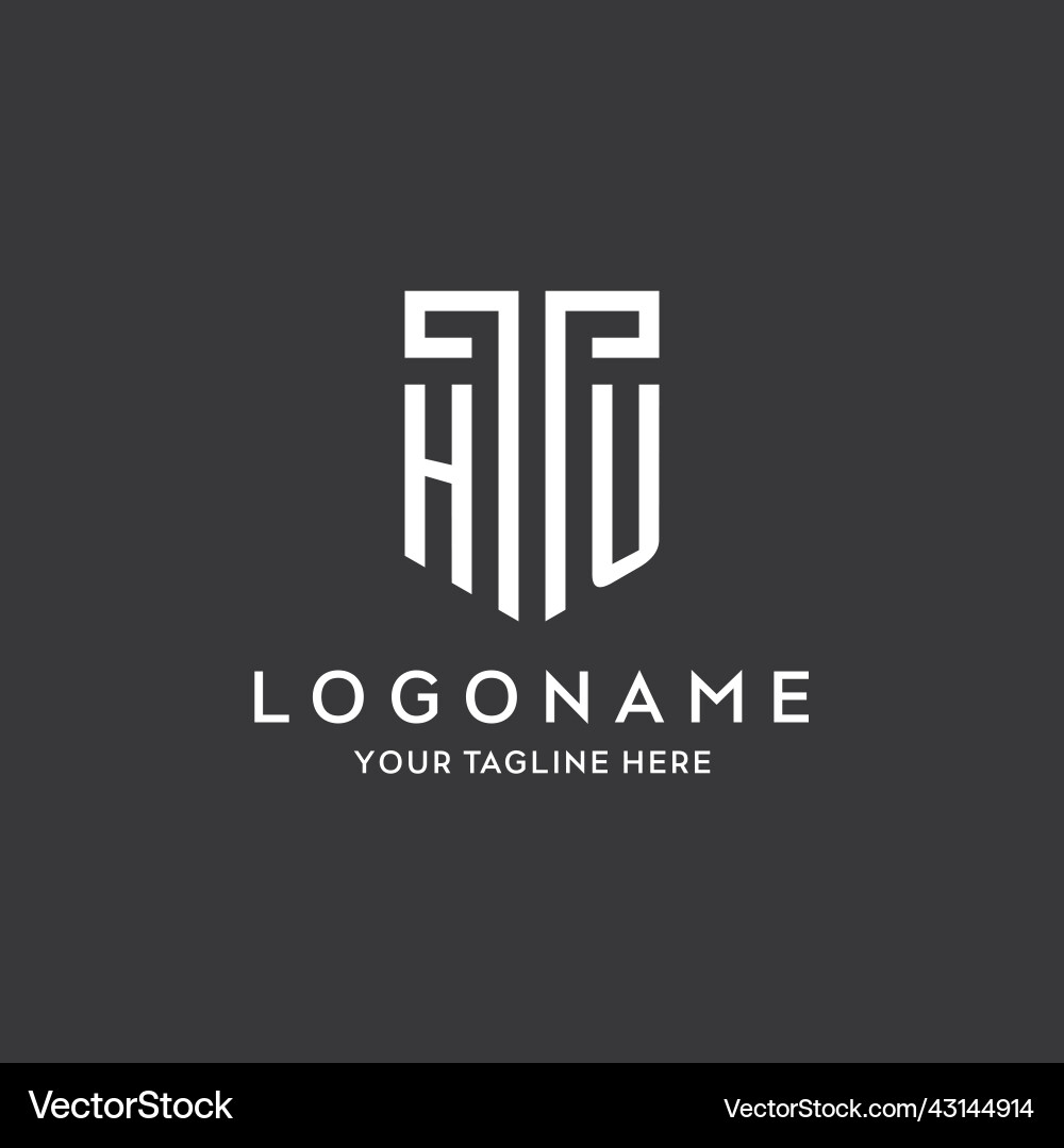 Hu monogram initial name with shield shape icon Hu monogram initial name with shield shape icon Vector Image