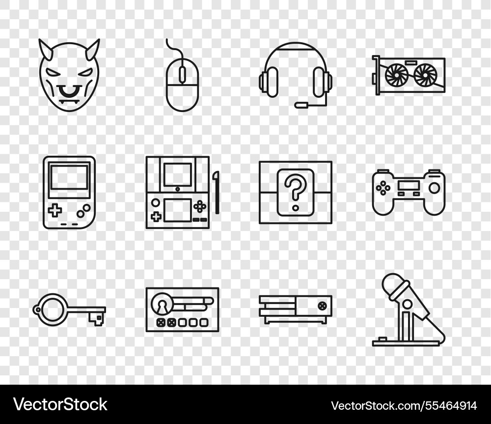 Set line ancient key for game microphone Set line ancient key for game microphone vector image