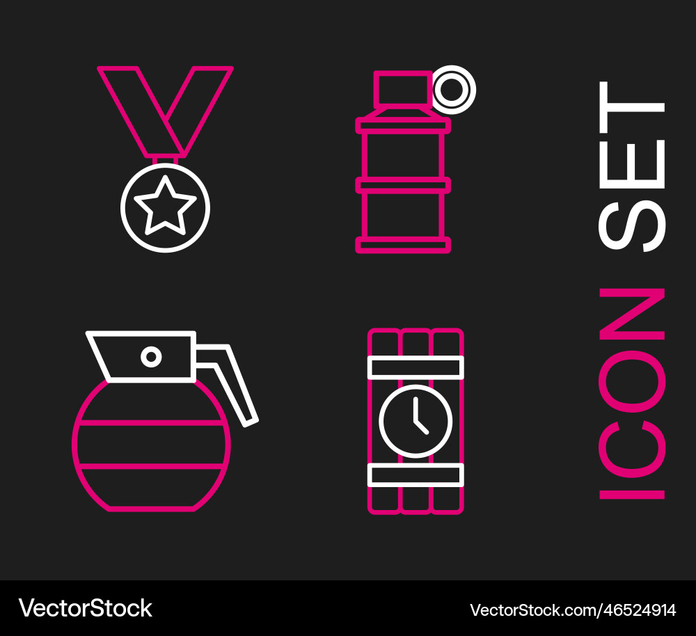 Set line dynamite and timer clock hand grenade Set line dynamite and timer clock hand grenade vector image
