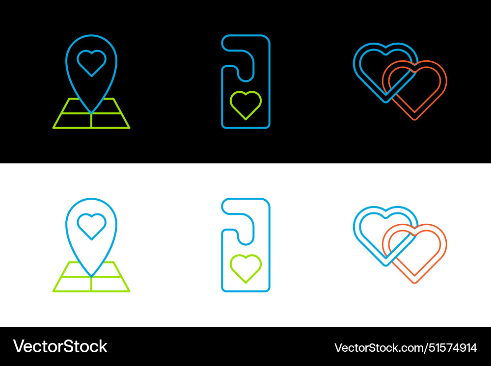 Set line two linked hearts map pointer with heart Set line two linked hearts map pointer with heart vector image