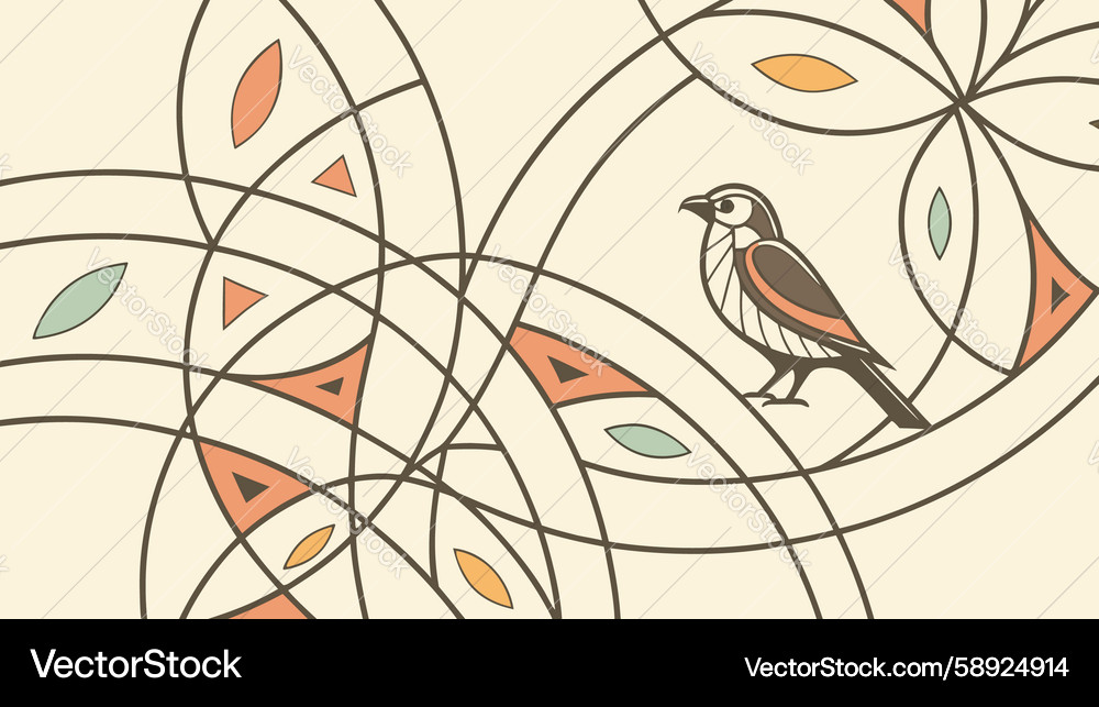 Stylized bird on branch design generative ai Vector Image