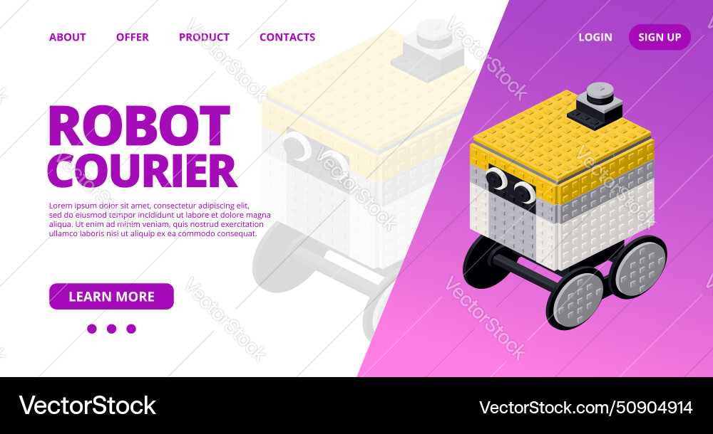 Web template with a robot courier vector image