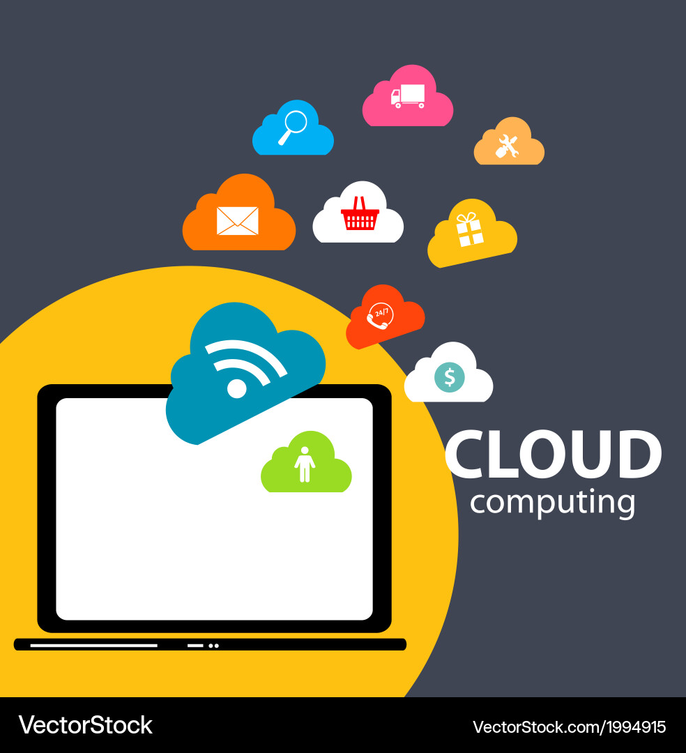 Cloud computing concept on different electronic vector image