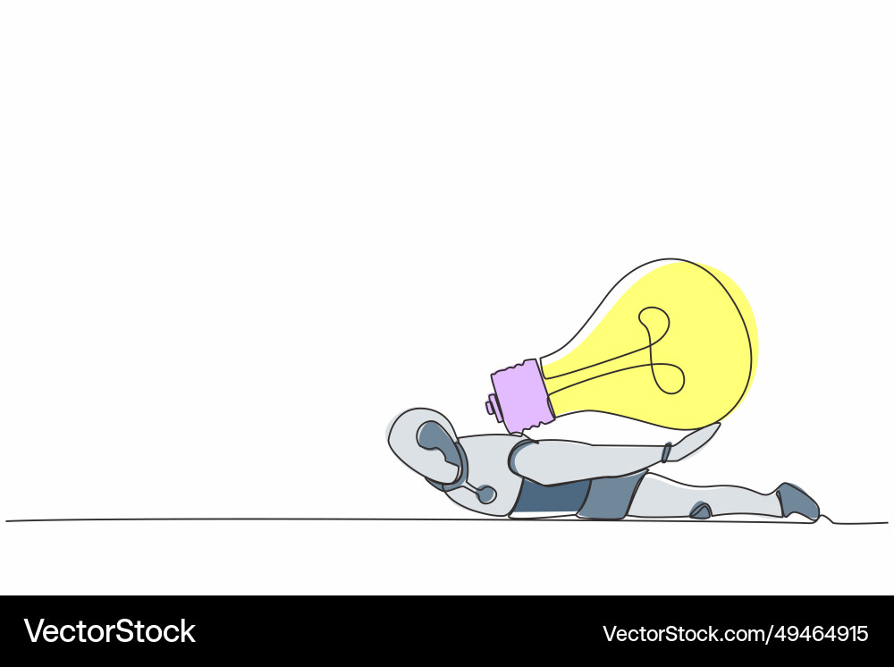 Continuous one line drawing stressed robot under vector image