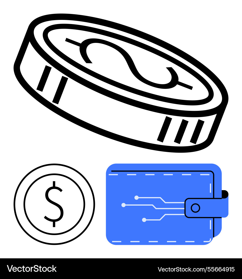 Digital coin currency symbol and blockchain vector image