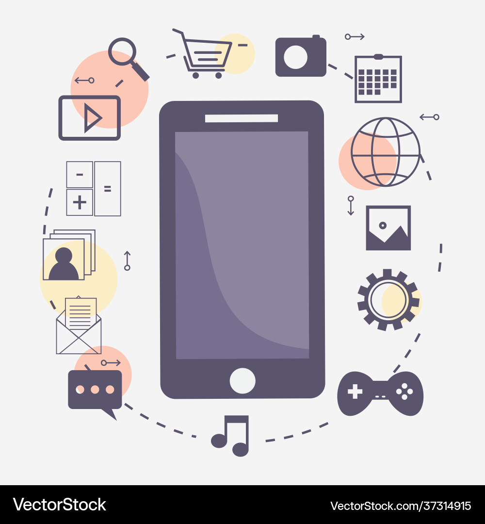 Flat linear web symbols with smartphone Flat linear web symbols with smartphone vector image