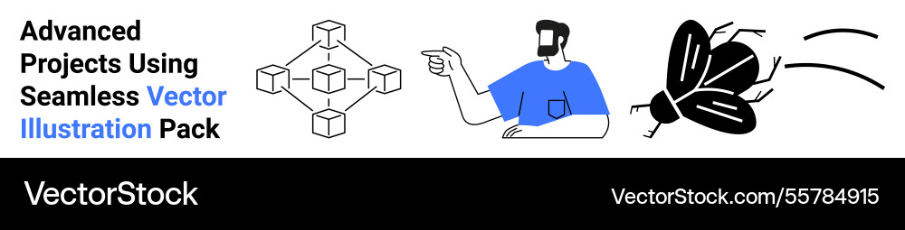 Man gesturing towards blockchain diagram Vector Image