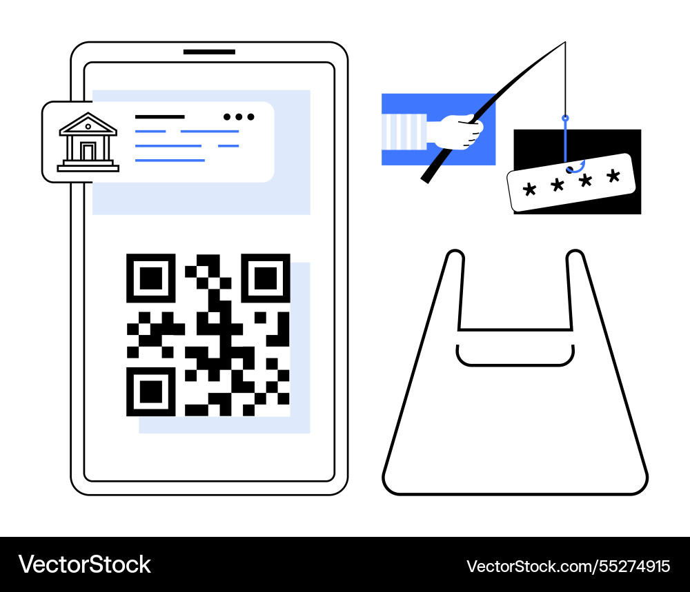 Qr code on smartphone highlighting security issues Qr code on smartphone highlighting security issues Vector Image