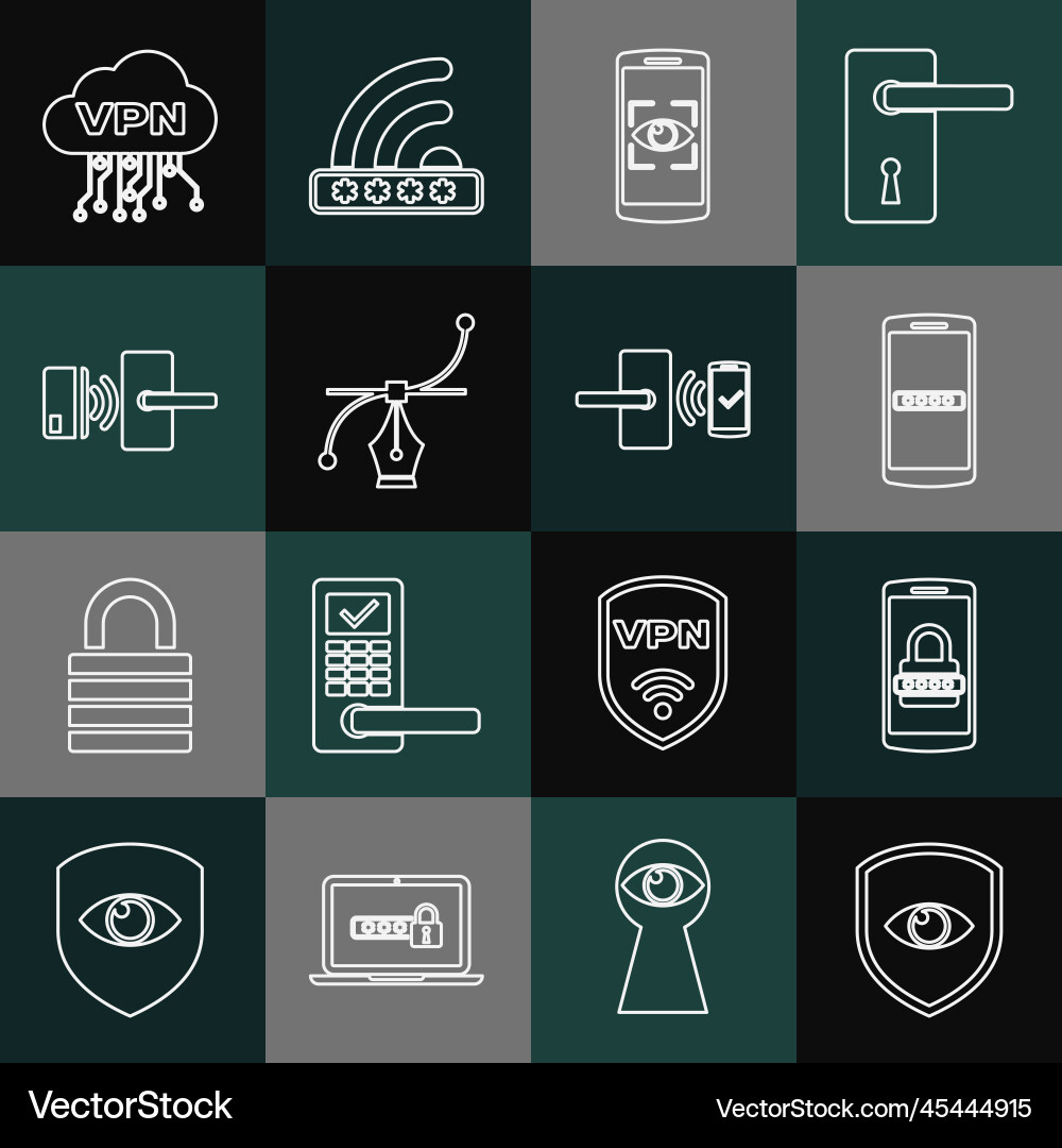 Set line shield and eye mobile password scan Set line shield and eye mobile password scan vector image