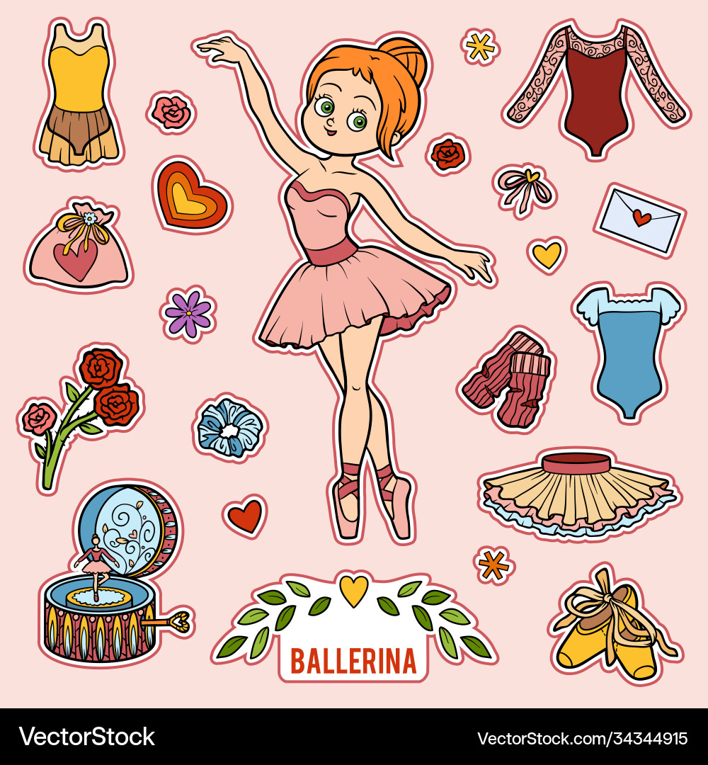 Set with ballerina and dancing objects Set with ballerina and dancing objects Vector Image