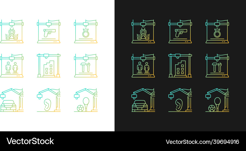 3d printing process gradient icons set for dark 3d printing process gradient icons set for dark vector image