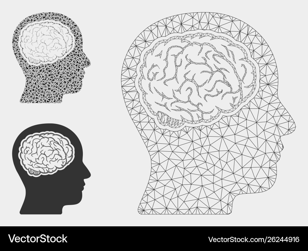 Head brain mesh 2d model and triangle Head brain mesh 2d model and triangle vector image