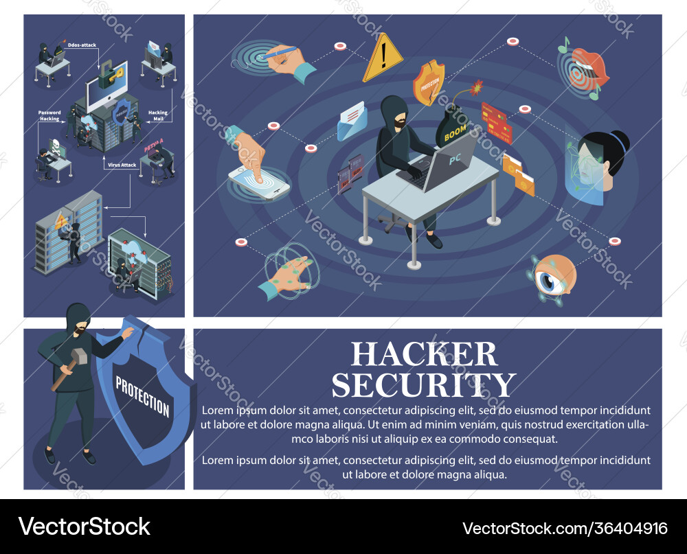 Isometric hacking attack composition Isometric hacking attack composition vector image