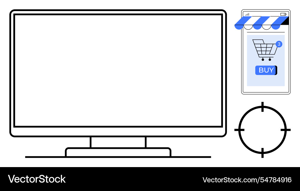 Online shopping concept with computer monitor Online shopping concept with computer monitor Vector Image