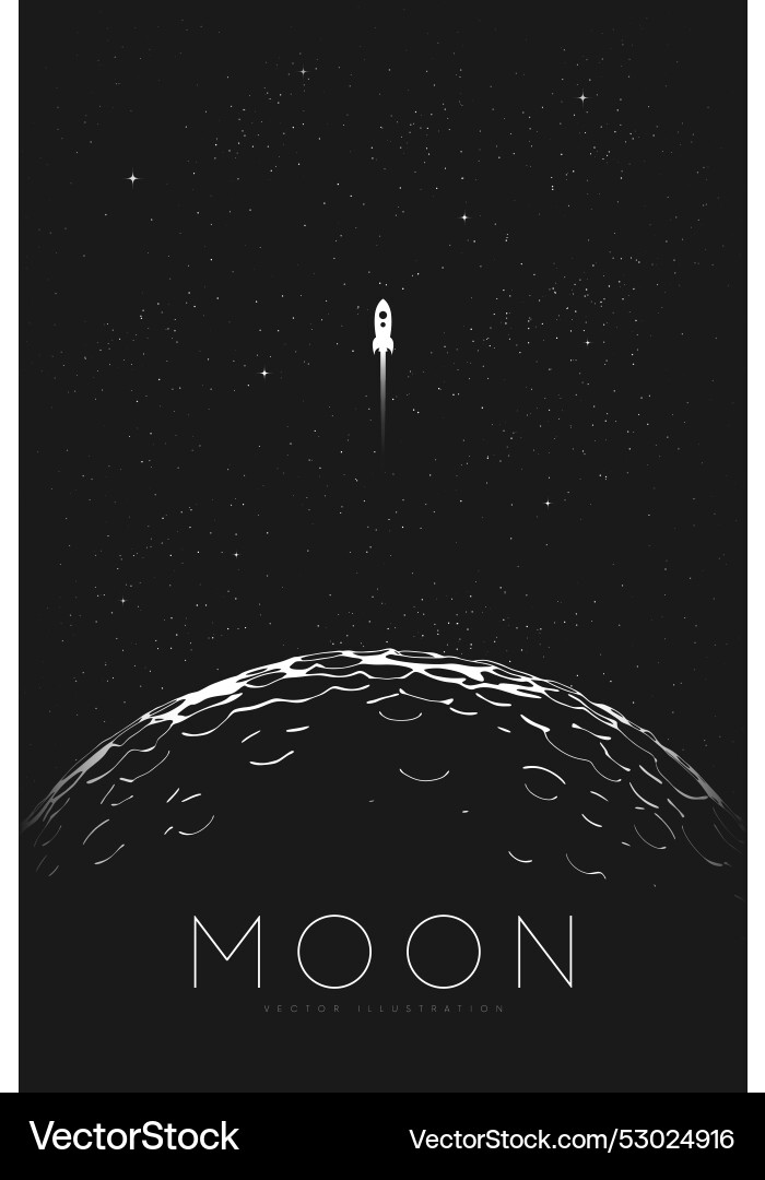 Rocket launch from the moon surface in deep space Rocket launch from the moon surface in deep space vector image