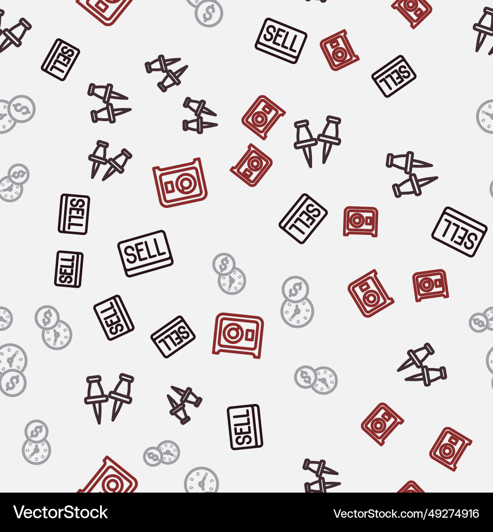 Set line sell button push pin time is money vector image
