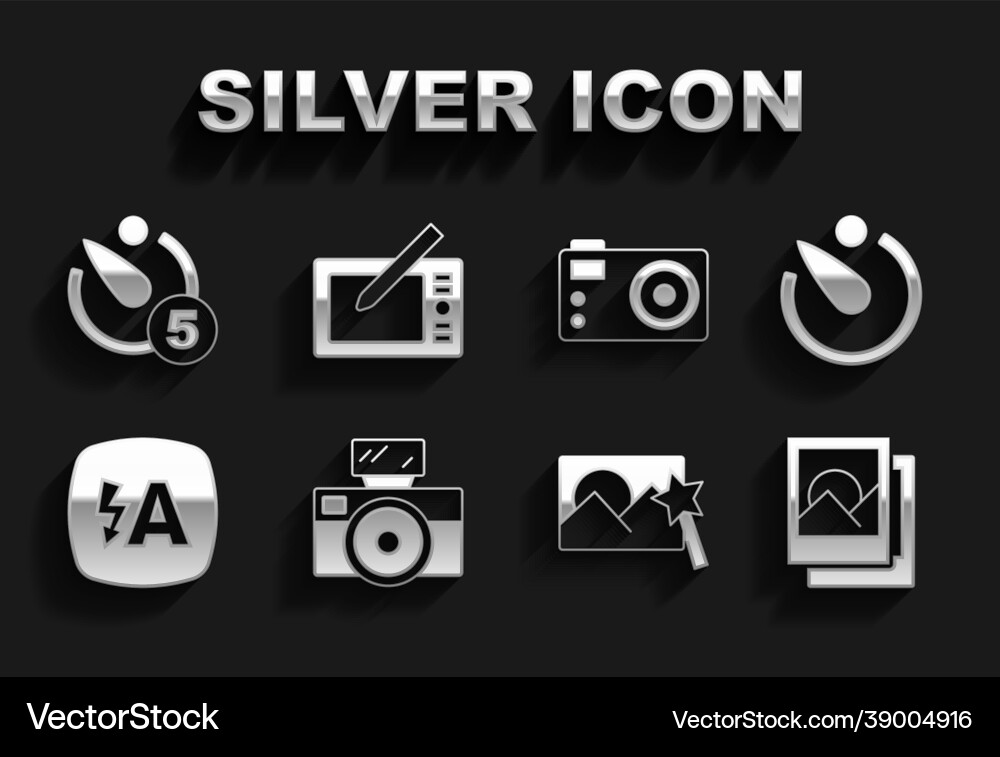 Set photo camera with flash timer frame vector image