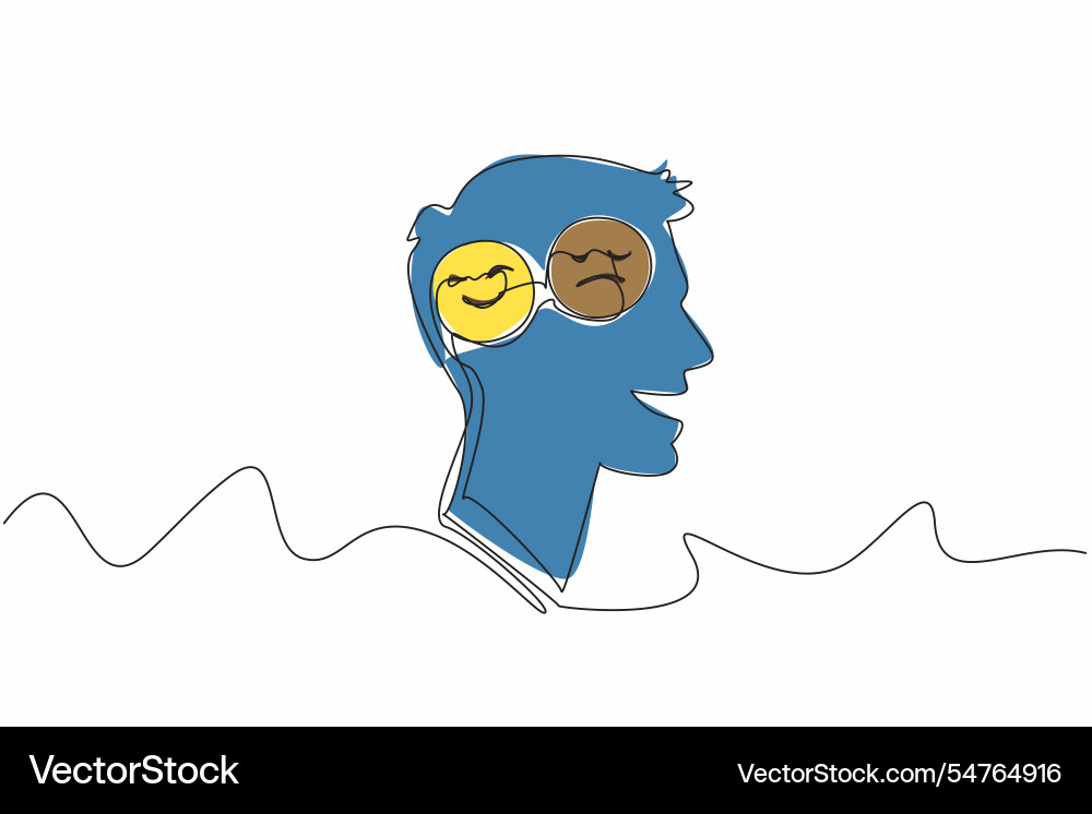 Single continuous line drawing a head containing Single continuous line drawing a head containing vector image
