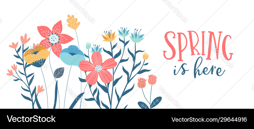 Spring Flowers Card - Cute Floral Vector Image