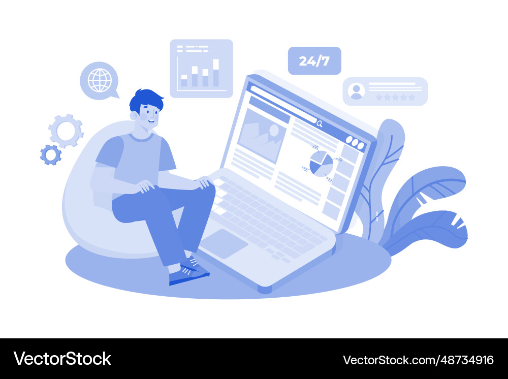 Web developer implementing technical seo Web developer implementing technical seo Vector Image