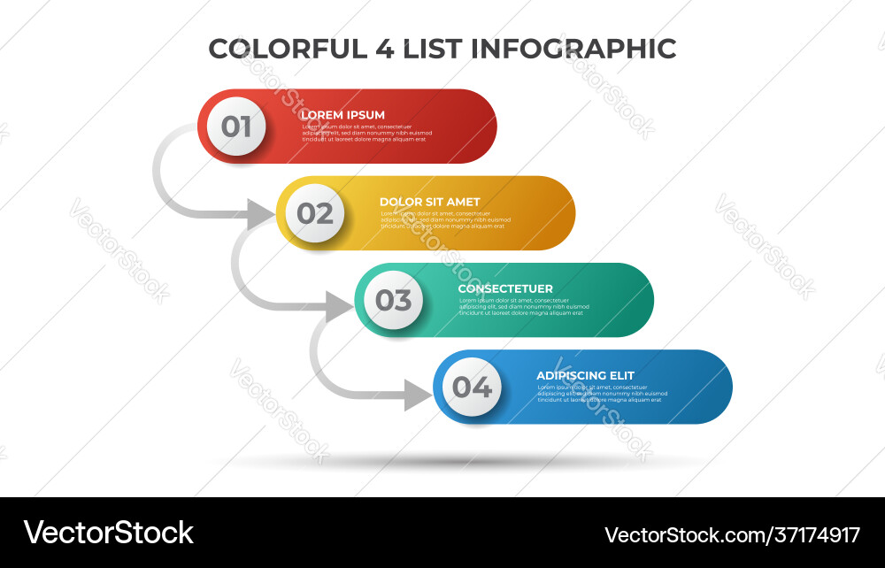 4 points list or steps diagram with arrows 4 points list or steps diagram with arrows vector image