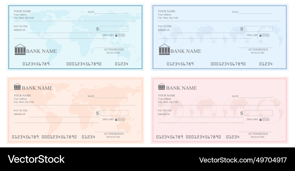 Collection of blank bank checks or cheque book Collection of blank bank checks or cheque book vector image