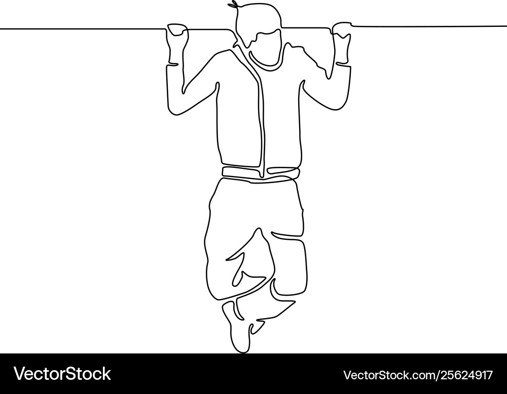 Continuous line man hanging on horizontal bar Continuous line man hanging on horizontal bar vector image