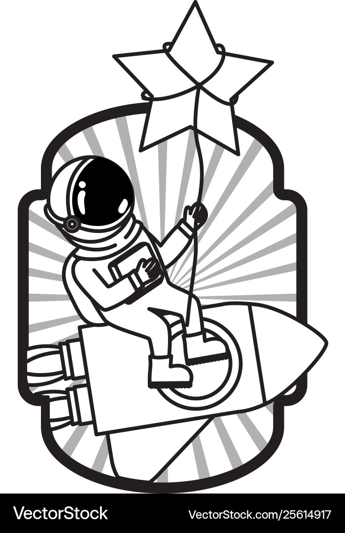 Frame with astronaut and rocket in white Frame with astronaut and rocket in white vector image