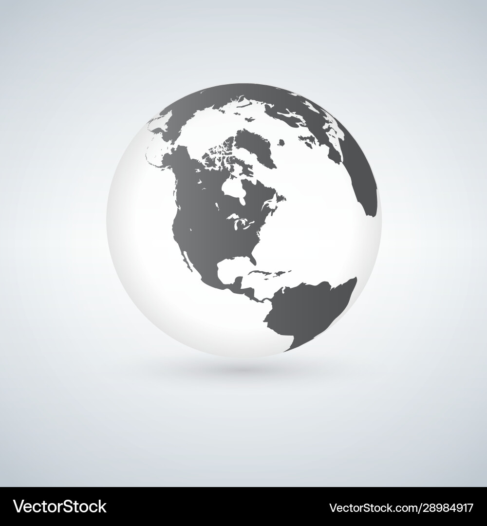 Globe icon with smooth shadows and black map Vector Image