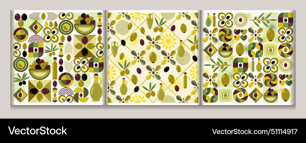Patterns with olives icons in simple flat style vector image