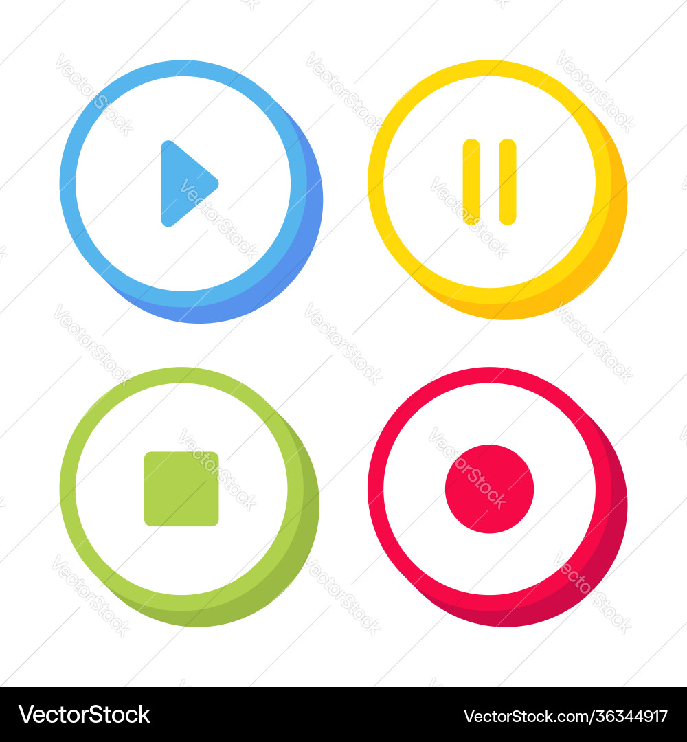 Play pause stop rec 3d button different colors vector image