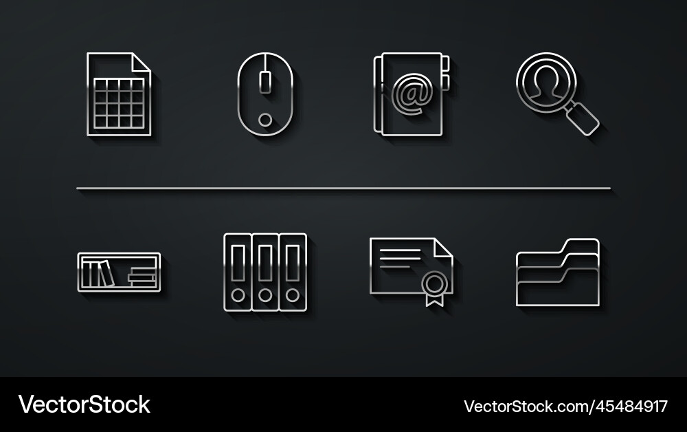 Set line file document shelf with books Vector Image
