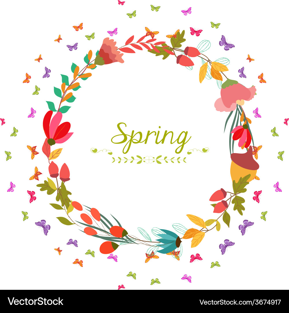 Spring with flower and butterflies shape vector image