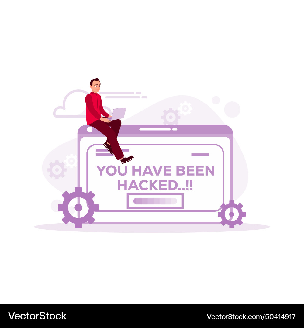You have been hacked a hacker sits and holds vector image