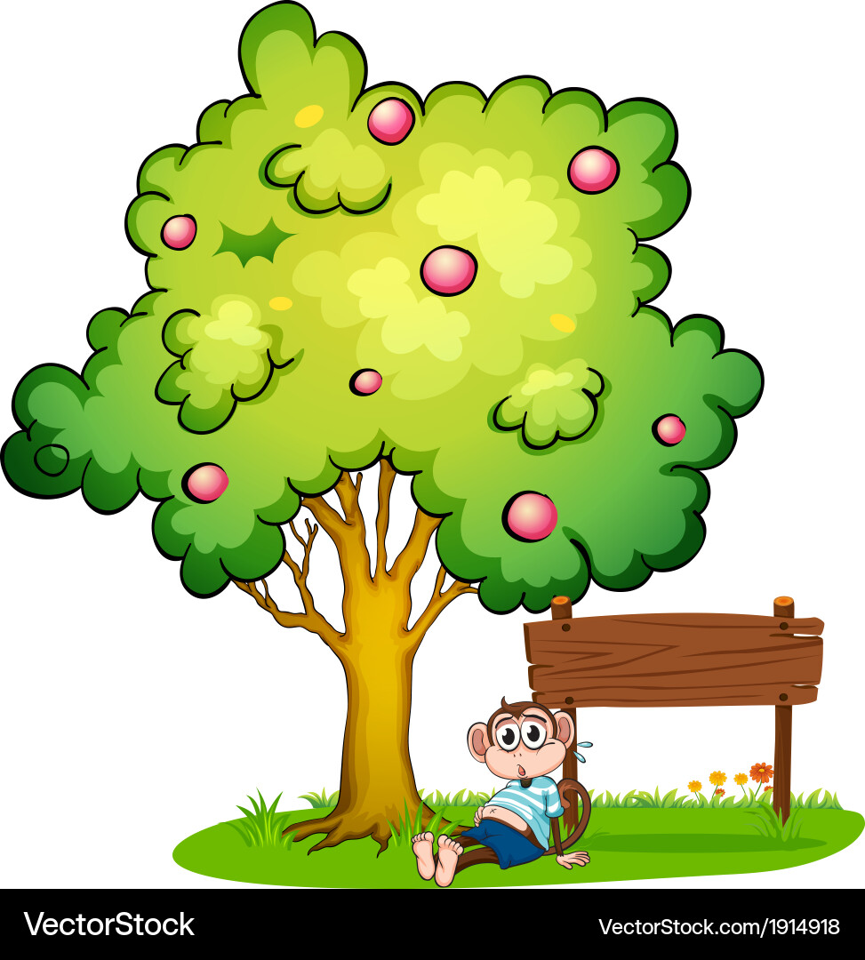 A monkey resting beside the empty signboard Vector Image