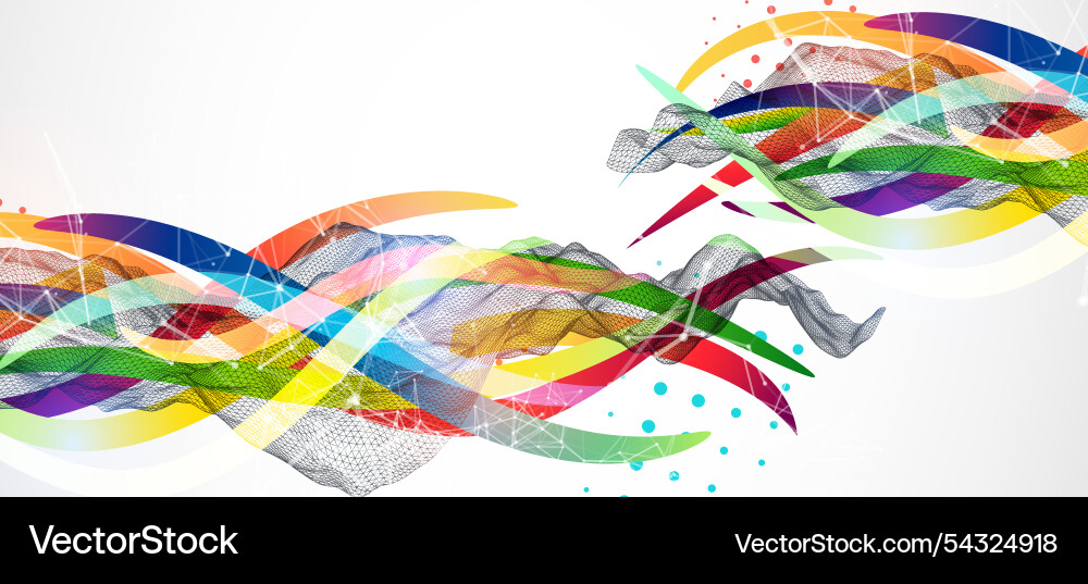 Abstract wireframe wave with colored lines Abstract wireframe wave with colored lines vector image